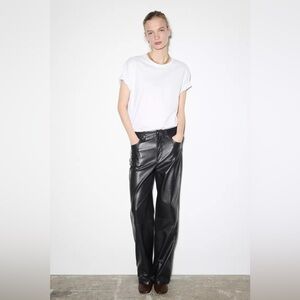 Zara 90s Full Length Faux Leather Trousers Size S